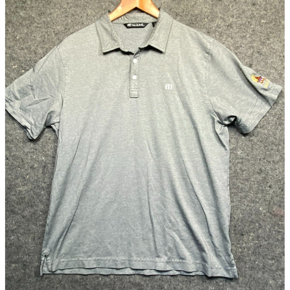 Travis Mathew Golf Polo Shirt Mens Gray Striped Pima Cotton Bali Hai L